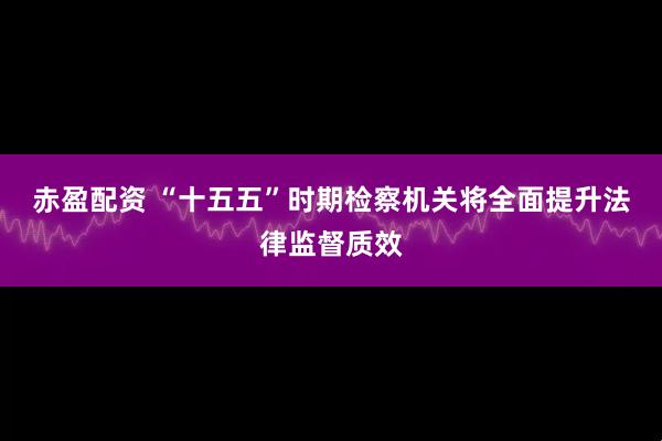 赤盈配资 “十五五”时期检察机关将全面提升法律监督质效